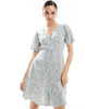 Only V Neck Tie Waist Mini Dress In Sage Floral