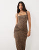 Oh Polly Modal Square Neck Drape Detail Maxi Dress In Leopard