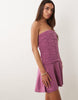 Mango Teen Off Shoulder Ruched Mini Dress In Pink Check Print