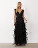 Asos Luxe Ruched Maxi Dress With Waterfall Detail In Black