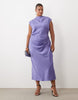 Curve High Neck Pleated Bodice Midi Dress In Lavender