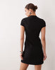 Mandarin Collar Mini Dress In Black Pinstripe