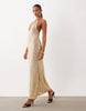 Sheer Sequin Scooped Plunge Sheer Sequin Maxi Dress