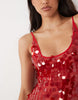 Disc Scatter Sequin Scoop Neck Maxi Dress In Red