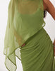 Draped Batwing Asymmetric One Sleeve Maxi Dress In Light Khaki