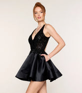 Cambria Beaded Satin A-Line Mini Dress