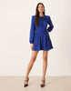 Glamorous Collared Long Sleeves Mini Dress In Blue