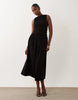 Ruched Bodice Midi Dress In Black