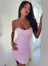 Alishia Satin Sequin Mini Dress Lilac