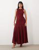 Asos Luxe Fluffy Knit Bodice Maxi Dress With Chiffon Skirt In Burgundy