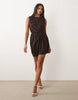 Plisse Sleeveless Wrap Tie Front Mini Dress In Chocolate