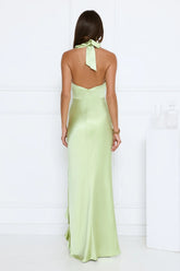 Satin Whirl Halter Maxi Dress Green