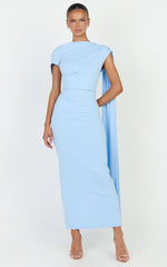 Visenta Midi Dress - Asymmetrical Sleeve Dress in Blue