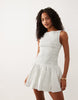 Abercrombie & Fitch Slash Neck Smocked Skort Mini Dress In White Pinstripe