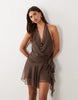 Bronze Snake Charlize Floaty Mini Dress In Chocolate Brown