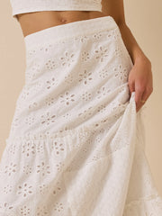 Nalia Eyelet Tiered Midi Skirt