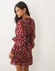 Wednesday'S Girl Long Sleeve Ruffle Mini Dress In Burgundy Floral