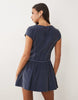 Cord Corset Inspired Sleeveless Mini Dress Washed Denim Blue