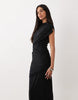 Cap Sleeve Ruched Maxi Dress In Black
