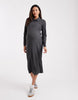 Mamalicious Maternity Jersey Rib Nursing Friendly Polo Detail Midi Dress In Grey Marl