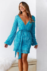 123 PROM Static Memory Sequin Dress Blue