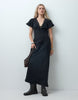 Reclaimed Vintage Flax Textured Tie Front Maxi Dress With Lace Trim In Black