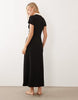 Button Front Cap Sleeve Midi Dress With Contrast Tipping In Black