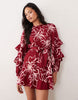 Wednesday'S Girl Tie Waist Long Sleeve Mini Dress In Fig Floral Print