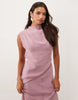 Shoulder Pad Column Maxi Dress With Cut Out Side In Pink