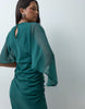 Maxi Chiffon Dress With Asym Sleeves In Dark Green