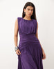 Power Shoulder Sleeveless Maxi Dress In Plum