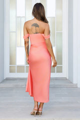 Sunrise Bloom Off Shoulder Mesh Maxi Dress Coral