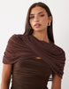 Missyempire Double Sculpted Slinky Mesh Overlay Cape Detail Maxi Dress In Chocolate