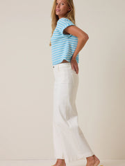 Hattie Stripe Roll Sleeve Crew
