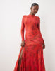 Bardot Mesh High Neck Twist Detail Side Split Maxi Dress In Red Floral Print