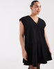 Curve Relaxed V Neck Mini Dress With Dropped Waist In Cord In Black