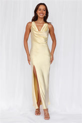 123 PROM The Loretta Cowl Satin Maxi Dress Yellow