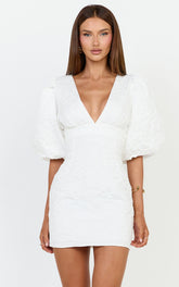 Miley Mini Dress - V Neck Bodycon Dress in White
