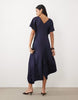 V Neck Satin Midi Tea Dress In Navy