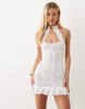 I.Am.Gia Kezia Halterneck Mandarin Collar Lace Ruffle Hem Mini Dress In White