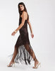 Vero Moda Cami Strap Mini Dress With Fringe Detail Skirt In Chocolate Brown