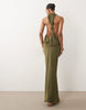 Tall Draped Halter Neck Maxi Dress With Knot Back Detail In Khaki
