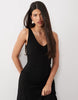 V Neck Hanky Hem Soft Slinky Midi Dress In Black