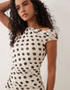 Afrm Chaska Mesh One Shoulder Mini Dress In White Polka Dot