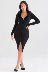 black faux fur trim dress - sale