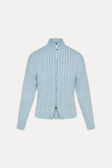Bea Cable Knit Zip Up Sweater - Daydream