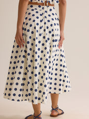 Billie Polka Dot Linen Midi Skirt