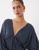 Miss Selfridge V-Neck Balloon Sleeve Mini Dress In Navy Polka Dot
