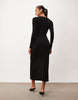 Long Sleeve Twist Hardware Detail Midi Dress In Black