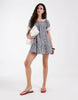 Neon Rose Ruffle Square Neck Babydoll Dress In Blue Gingham Check